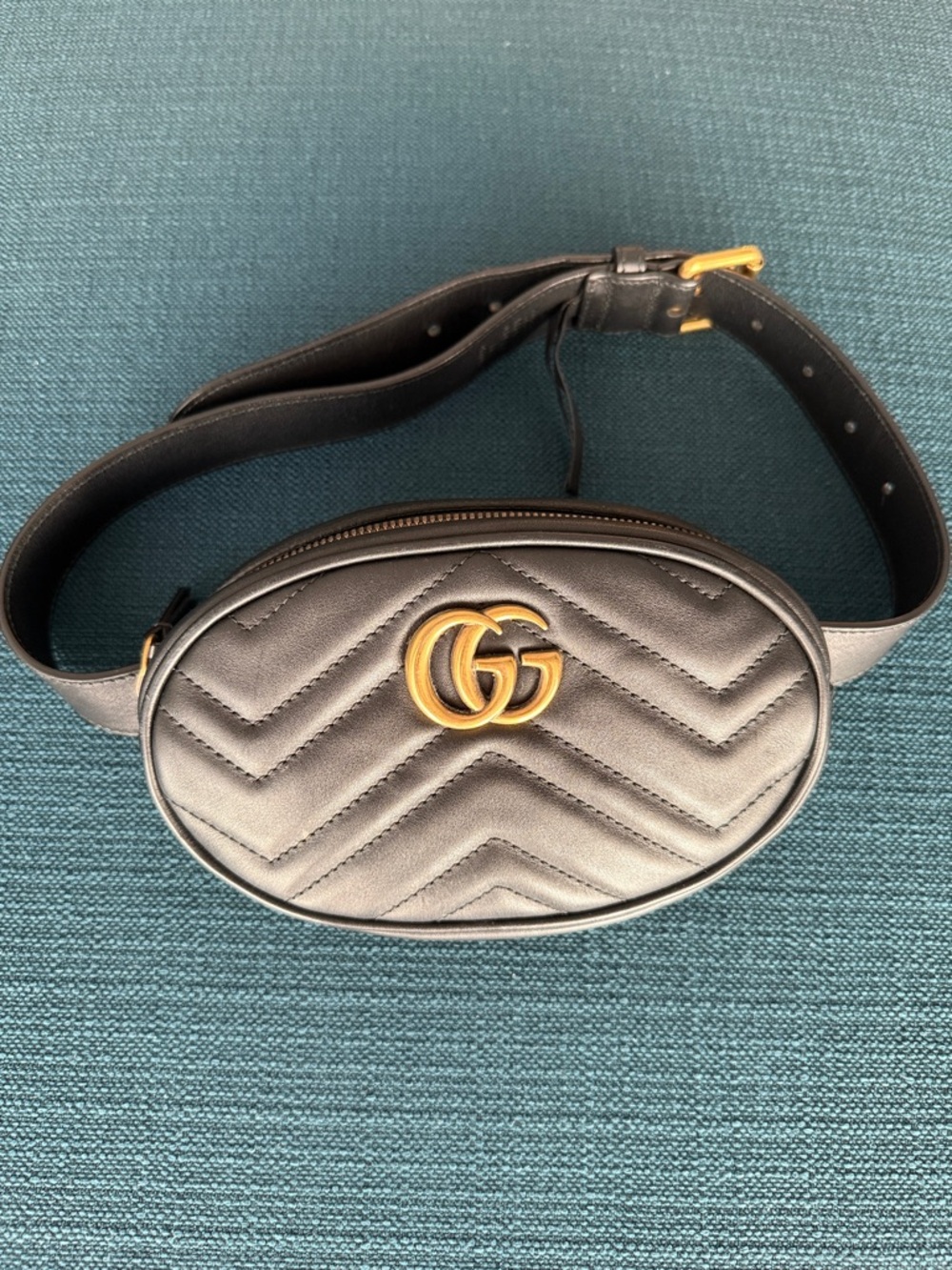 Gucci Black Quilted Leather Belt Bag with Gold Double G